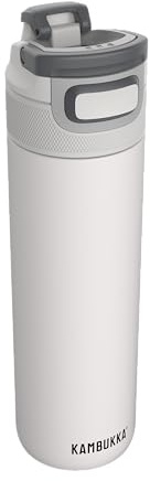 Kambukka Elton 600ml Gourde Isotherme en Acier Inoxydable - Résistante aux Chocs, Odeurs et Saletés, Couvercle 3 en 1 avec Graduation, Compatible Lave-Vaisselle - Blanc Craie