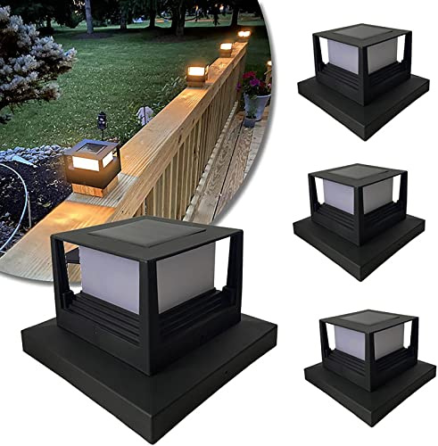 DRYFAL 4 luces solares para postes para exteriores, impermeables, con energía solar, luces LED modernas, farolillos de columna para superficie plana, decoración de patio y jardín