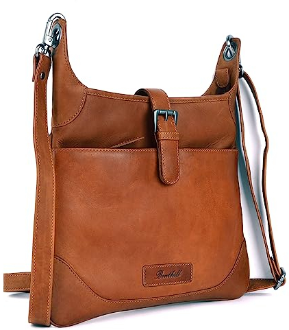 Benthill Damen Handtasche Leder - Shopper aus weichem hochwertigem Echtleder - Vintage Fashion Bag Beutel - Schultertasche - Umhängetaschen, Farbe:Braun