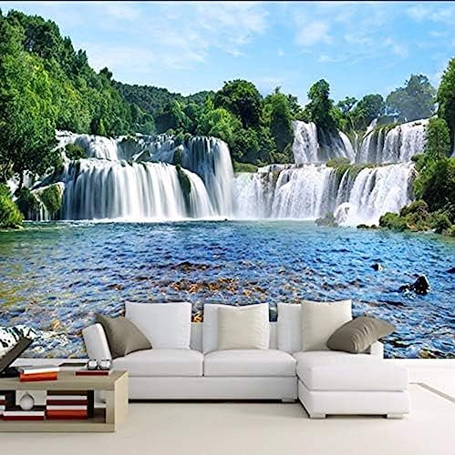 Custom Photo Wall Paper 3D Modern Living Room Sofa Tv Background Wallpaper Waterfall Running Water 3D Landscape Mural Wallpaper-350x250cm