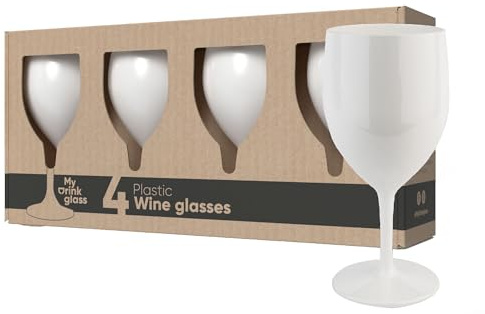MyDrinkglass Lot de 4 verres à vin en plastique Lisbonne - Verres à vin - Réutilisables - Zero Waste - 270 ml - Cadeaux pour les femmes - Noir