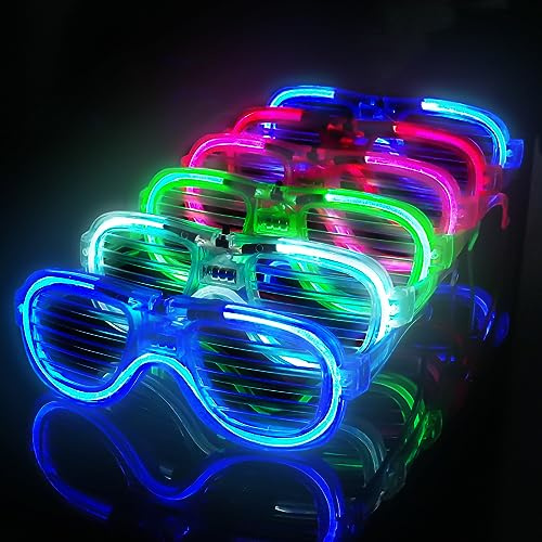 Ainiv LED Occhiali, 6 Paia Festa Glasses da Persiane, Neon Rave El Wire Lampeggianti da Sole Illuminano Costumi DJ per Feste, Anni '80, EDM, Halloween