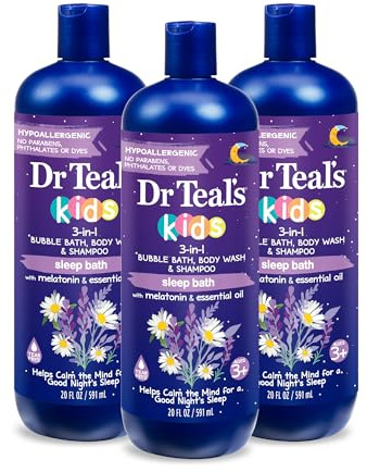 Dr Teal's Kids 3-in-1 Sleep Bath: Bubble Bath, Body Wash & Shampoo with Melatonin & Essential Oil, 20 fl oz (Pack of 3)