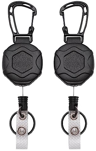 Xnourney 2er Set Heavy Duty Retractable Keyholder Keyholder Taktische Ausweishalter mit Karabinerhaken aus Zinklegierung, Stahlseil 31,5 Zoll, Tragfähigkeit 9oz