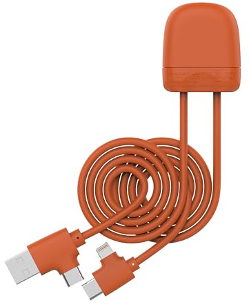 Xoopar ICE-C Cable Multi USB 1 m USB-C Lightning CarPlay - Naranja | Entradas USB y USB-C, salidas USB-C y Lightning: carga, datos y CarPlay con un solo cable de 1 m
