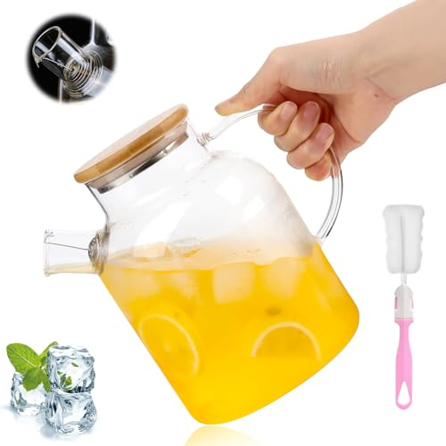 VFANDV Jarra Agua Cristal, 1.8L Jarra de Agua Diseño Filtrable Transparente y Resistente al Calor Botella, Jarras de Cristal con Tapa para Té Caliente, Bebidas Frías, Leche, Jugo, Café, Vino