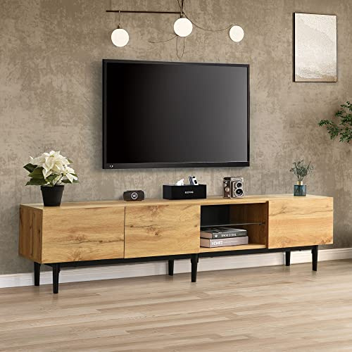 Merax Fernsehschrank mit LED Fernsehtisch - TV Lowboard Holz 175x31x41cm - TV Bank & Kommode