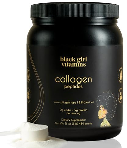 Black Girl Vitamins | Collagen Peptides Powder - Collagen for Skin, Hair & Nails - Unflavored Hydrolyzed Collagen Powder, Dairy-Free, Gluten-Free Collagen for Women and Men - 16oz