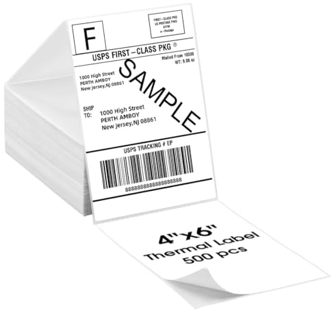 Termopapper, vretti fraktetiketter 4 x 6, DHLs etiketter kompatibla med Etsy, Shopify, Ebay, Amazon, Royal Mail, FedEx, UPS, självhäftande etiketter, 500 stycken
