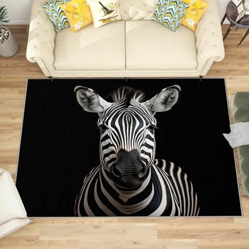 Generisch Zebra Deko - Teppich Wohnzimmer Schlafzimmer Zebra, Großer Teppich 3D Tiere, Weich Kurzflor & Waschbar & rutschfest Wohnzimmerteppich, Kinderteppich, Bettvorleger 100x200 cm