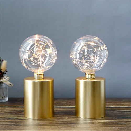 JHY DESIGN Lampade decorative da comodino Lampada a batteria, Set di 2 da tavolo alte 18 cm senza fili a batteria per matrimonio, festa, soggiorno, camera da letto (base oro)