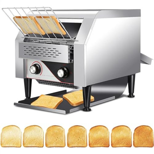 Commercial Conveyor Toaster 300 Slices/Hour Hotel Restaurant Cafe Rotary Toasting Machine - 3 Toasting Modes, 7 Levels Baking Range Adjustable