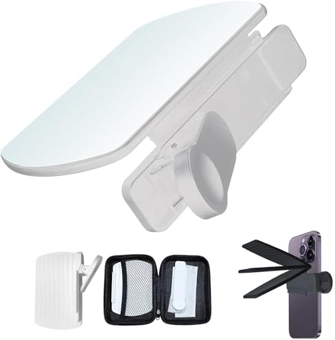 New Upgrade Universal Mobile Phone Reflection Camera Mirror Clip Kit,Angle Adjustable Smartphone Camera Mirror Reflection Kit,Portable Allows Reflection Shots for Easy Travel Photography (White)