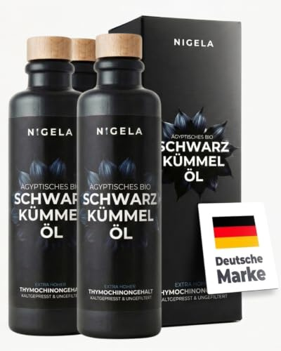 Nigela BIO Schwarzkümmel Öl | Black Seed Oil mit mildem Geschmack | 3x200ml | Schwarzkümmelöl kaltgepresst & ungefiltert | Mit optimiertem Thymochinongehalt | Steinkrug Flasche für maximalen Lichtschutz