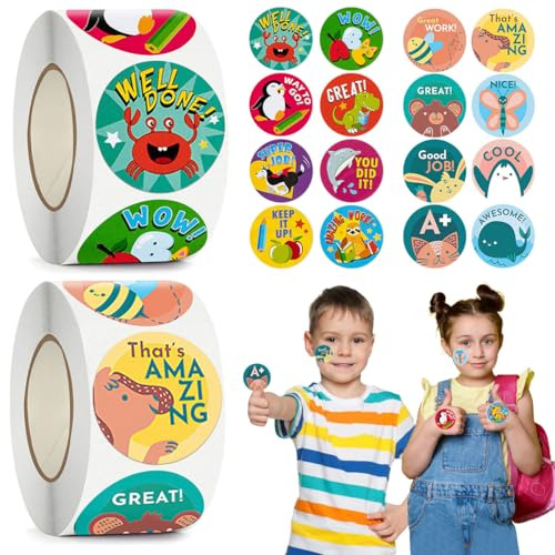 1000 Stück Motivationsaufkleber für Kinder, Belohnungsaufkleber Grundschule, Belohnungssticker, Tier Belohnungsaufkleber, Belohnungsaufkleber Selbstklebende, Tieraufkleber für Lehrerbedarf