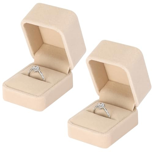 KUKUVR 2 Pieces Velvet Ring Gift Box, Small Ring Storage Boxes for Proposal Wedding Engagement Christmas Valentine's Day, Ring Earrings Stud Holder Display box for Woman