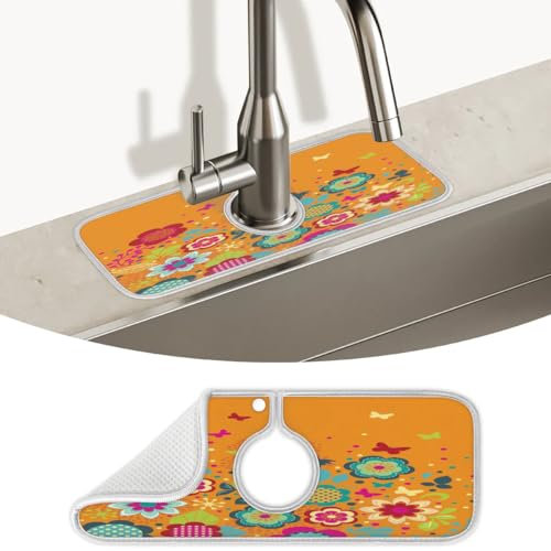 Spritzschutz für Küchenspüle, Eulen, Schmetterling, Blume, Küchenspüle, Wasserhahnmatte, super saugfähig, Mikrofaser, Abtropfmatte, Spritzschutz hinter dem Wasserhahn, Tropfenfänger für Küche,