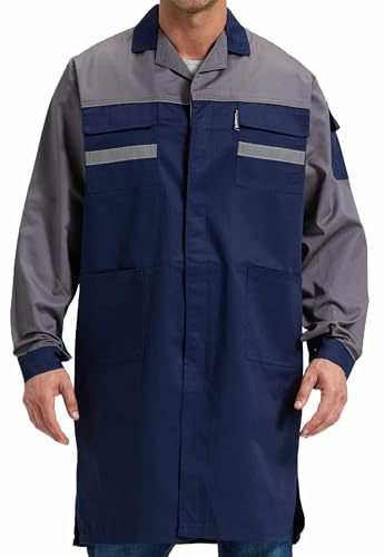 KTWOLEN Blouse de Travail Homme Bleu Laboratoire Artisan Bricolage Réfléchissants Veste Scientifique Cosplay, Gris, M