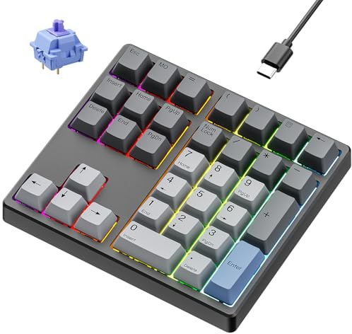 Kisnt Benutzerdefinierter mechanischer Nummernblock, QMK/VIA, programmierbar, Hot-Swap-fähig, 34 Tasten, kabelgebunden, USB, RGB-Hintergrundbeleuchtung, Ziffernblock mit PBT-Tastenkappen für Laptop