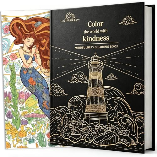 BIROYAL Groß Malbuch für Erwachsene A4, 100 Motive Mandalas Malbuch mit Sprüchen, Deluxe Adult Coloring Book für Entspannung, Achtsamkeit und Stressabbau, Ausmalbuch (Leuchtturm-Englisch, 1)