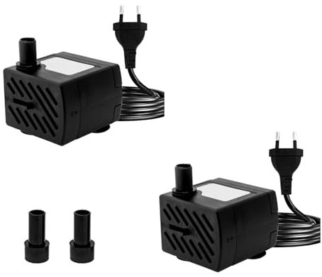 2 mini pompe submersible 180 l/h 3 W ultra silencieuse pour aquarium avec câble d'alimentation de 1,3 m avec 2 buses pour aquarium, étang, prise européenne