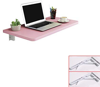 Rosa, matter, klappbarer Wandtisch, zusammenklappbarer Holztisch, multifunktionale Werkbank für das Homeoffice, Schreibtisch für Schlafzimmer, Esstisch für die Küche, mit 2 Metallhalterungen (50 x