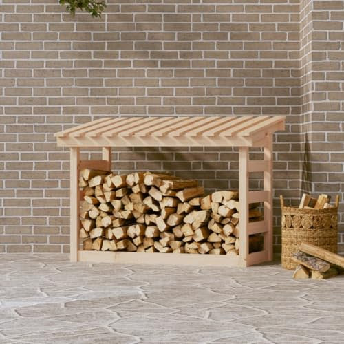 LVHUIDEH Kaminholzregal aus Holz, Lamellendesign Aussen Brennholz-Lagerschuppen, Feuerholz Unterstand, Außen Brennholzregal, Firewood Rack für Kamine, Herde, 108 x 64,5 x 78 cm
