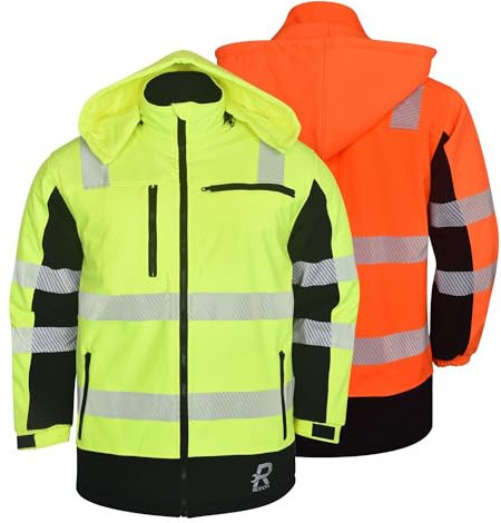 RODOPI Giacca di sicurezza softshell Canada, impermeabile e traspirante, per uomo e donna, taglie S-XXXL EN ISO 20471:2013, strisce riflettenti Scotchlite 3M, giacca da lavoro in giallo fluo e