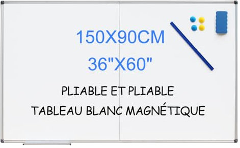 XIWODE Großes faltbares Whiteboard, 150 x 90 cm, Rahmen aus Aluminium, Wandmontage, für Meeting/Heimaufbewahrung, 75 x 90 cm (zum Befestigen und Aufhängen des Whiteboards 3660)
