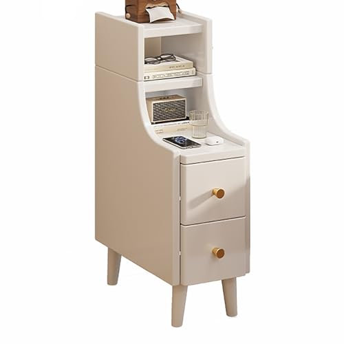 ZDMZR Solid Wood Bedside Tables, Narrow Nightstand, Bedside End Table with Storage Drawer, Nightstand with Drawer(White,20cm)