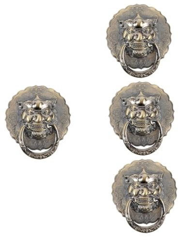 4 Stück Turklopfer Ancient Tür Griffe Schwarz Außen Fuchs Bolzenschloß Drachen Schläger einziehbar verriegeln handhaben Schlösser Löwenkopf Wanddekoration Torklopfer Legierung Housoutil