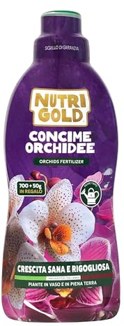 NutriGold® concime Orchidee MAXI FORMATO|Fertilizzante Specifico per Orchidee con Microelementi Chelati - Stimola Fioriture Colori Brillanti - Nutrienti Selezionati a Km0 - Liquido 700g + 50g Omaggio