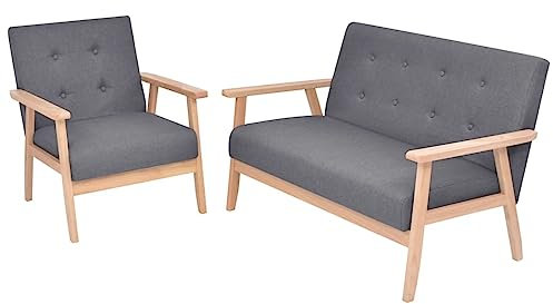 Homgoday Sofa-Set 2-TLG. Stoff Dunkelgrau Loungesofa Wohnzimmersofa Gästesofa Sofa Couch Couchgarnitur Sitzmöbel für Wohnzimmer Empfang Büro