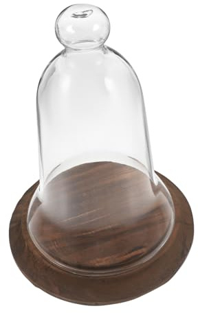 Ciieeo Glass Display Cover Wooden Base for Fairy Lights Display Dome and Collectible Figure Jar for Plants and Preserved Flower Dome