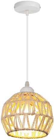 LIGKIN Industrial Pendelleuchte Vintage Kronleuchter Metall Papierseil Hängeleuchte E27 Retro Deckenleuchte für Esszimmer Flur Schlafzimmer, Weiß
