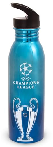 Hy-Pro Bouteille UV en aluminium sous licence officielle UEFA Champions League - 700 ml - Design décoloré - Métallique - Acier inoxydable - Paille pliable intégrée - Anti-fuite - Légère
