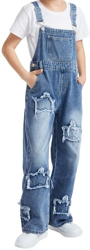 Happy Cherry Salopette di Jeans Unisex Bambini Tuta Pantaloni Senza Maniche in Denim Cotone Ragazze Ragazzi con Spalline Regolabili e Tasche, Blu 11-12 Anni