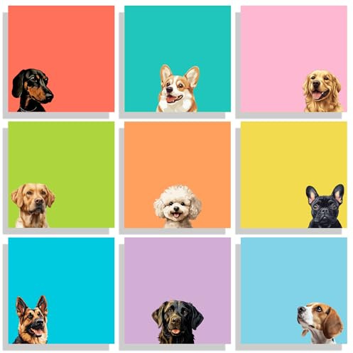 9 pads söta klisterlappar, hund självhäftande anteckningsblock, roliga kontorsmaterial, Kawaii självhäftande memo dynor, presenter till hundälskare, kontorsdekor skrivbordstillbehör, skolmaterial