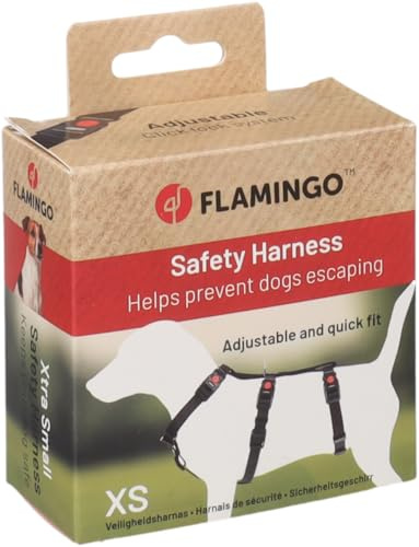 Flamingo Hund Sicherheitsgeschirr Zera Schwarz XS 25-40cm 30-45cm 26-42cm 15mm