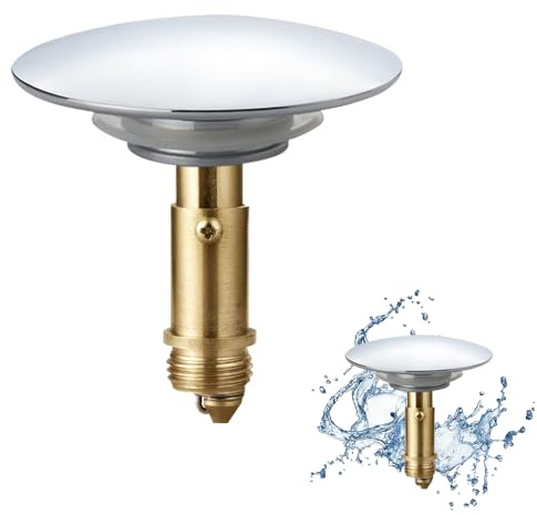 Pop Up Sink Plug, 66mm Bathroom Push Pop-Up Click Clack Plug Stopper, Push Button Brass Slotted Plug for Kitchen Bathroom Washbasin Bath Solid Brass Chrome Plating