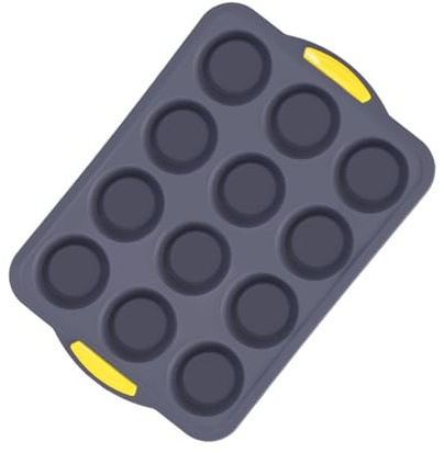 Silikon-Muffinform mit 12 Löchern, Edelstahlrahmen, antihaftbeschichtet, Cupcake-Backblech für Ofen, Mikrowelle, Gefrierschrank und Spülmaschine, Grau