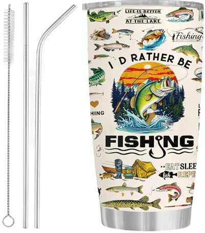 Clyrax Fishing Gifts for Boys, Cool Outdoor Stainless Steel Tumbler, Vacuum Insulated Fishing Mugs for Men, Thermal Mug, 20oz Leakproof Cup for Boat, Camping, Dad Gifts