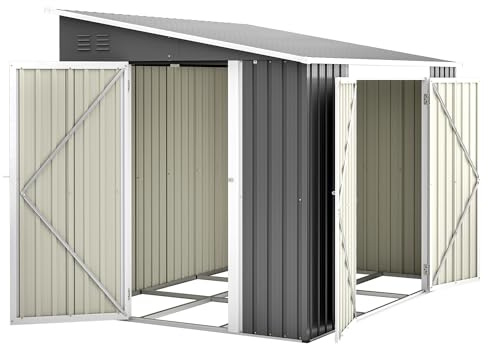 Jaxilyn Metall Gerätehaus Gerätehaus mit Pultdach,Gartenhaus Geräteschuppen Garten Schuppen Inkl. Metallfundament (ohne Boden), Geräteschrank für Garten (Grau, Doppeltüren M)