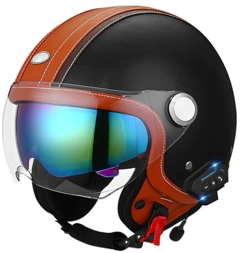 Caschi Jet E Demi-Jet Moto Vintage Con Bluetooth Con Doppia Visiera Mezzo Casco Moto Aperto Omologato ECEDOT Caschi Cromwell Casco Scodella Per Uomo Donna Elmetto Scooter G,XL=61~62CM