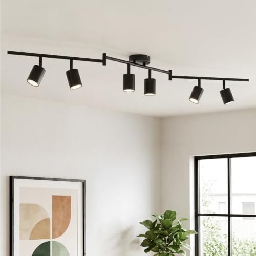 Sanyoung Deckenstrahler 6 Flammig, GU10 Deckenlampe Schwarz, Ohne Glühbirne | Schwenkbare Deckenleuchte Strahler, Modern Küchenlampe Wohnzimmerlampe Decke, Metall Deckenspots für Schlafzimmer Flur Büro