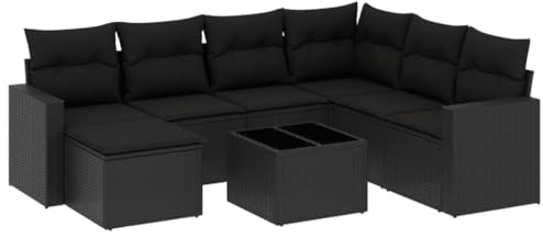 Mhdvray 8-TLG. Garten-Sofagarnitur Schwarz Poly Rattan 62 x 62 x 69 cm Ecksofa Mittelsofa Couch mit Tisch & Stauraum, UV-beständiges loungesofa Outdoor für Balkon Terrasse Garten