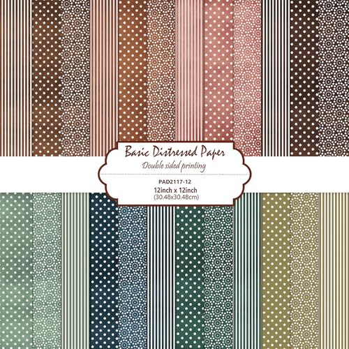 MerwDeeyt Scrapbook Papier Doppelseitiges Bastelpapier mit Muster (Braun) | 30,5x30,5 cm/12x12 in, Frühling Blumen Motivpapier, 24 Blat, Boho Dekorpapier, für Journal Scrapbooking