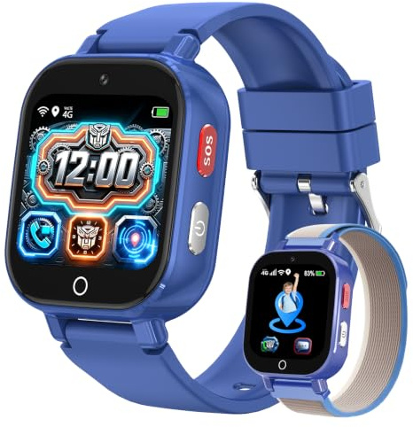 Montre Connectée Enfant 4G Appel Vidéo, GPS, SOS, Chat Vocal, IP68 Étanche | Mode École, Podomètre, Réveil, Chronomètre, Montre Telephone pour Garçons et Filles de 4 à 12 Ans Cadeau, Bleu