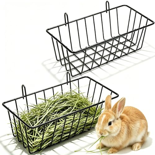 Pengrud 2 Piezas Comedero para Heno Conejos de Metal, 23 × 10 × 7,5 cm | Comedero Conejo Jaula, Cesta para Heno Compatible con Cobayas, Chinchillas y Otros Pequeños Animales Que Consumen Heno