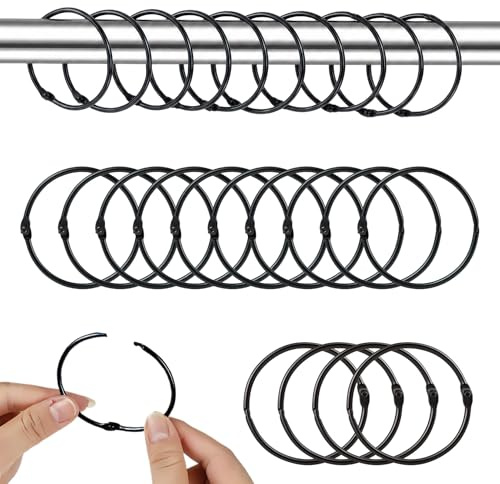 45 Pezzi Anelli Apribili per Tende, 56mm Anelli per Doccia, Anelli per Asta Tenda, Ganci Metallici Appenditenda, Anelli per Binari e Aste Tende (Nero)
